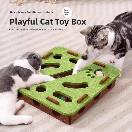 Cat Toy Felt Box with Ball — Indoor Hunting Enrichment Toy, Cat Puzzle, Cat Exercise Toy