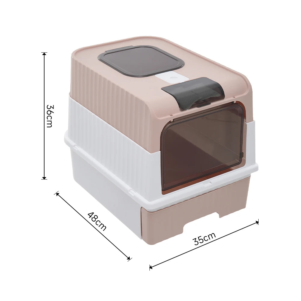 UV Sterilization Cat Litter Box Spacious Enclosed Design with Odor Control Automatic UV Lamp and Easy-Clean Drawer,Pink/Grey
