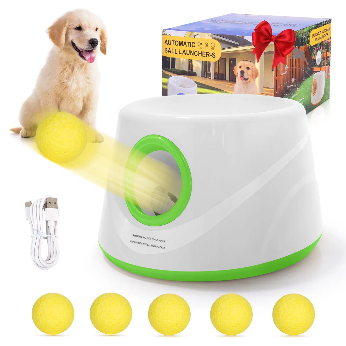 Next-Gen Automatic Dog Ball Launcher, Interactive Dog Tennis Ball Thrower With 5 ETPU Balls-Non-Toxic, Interactive Dog Toy
