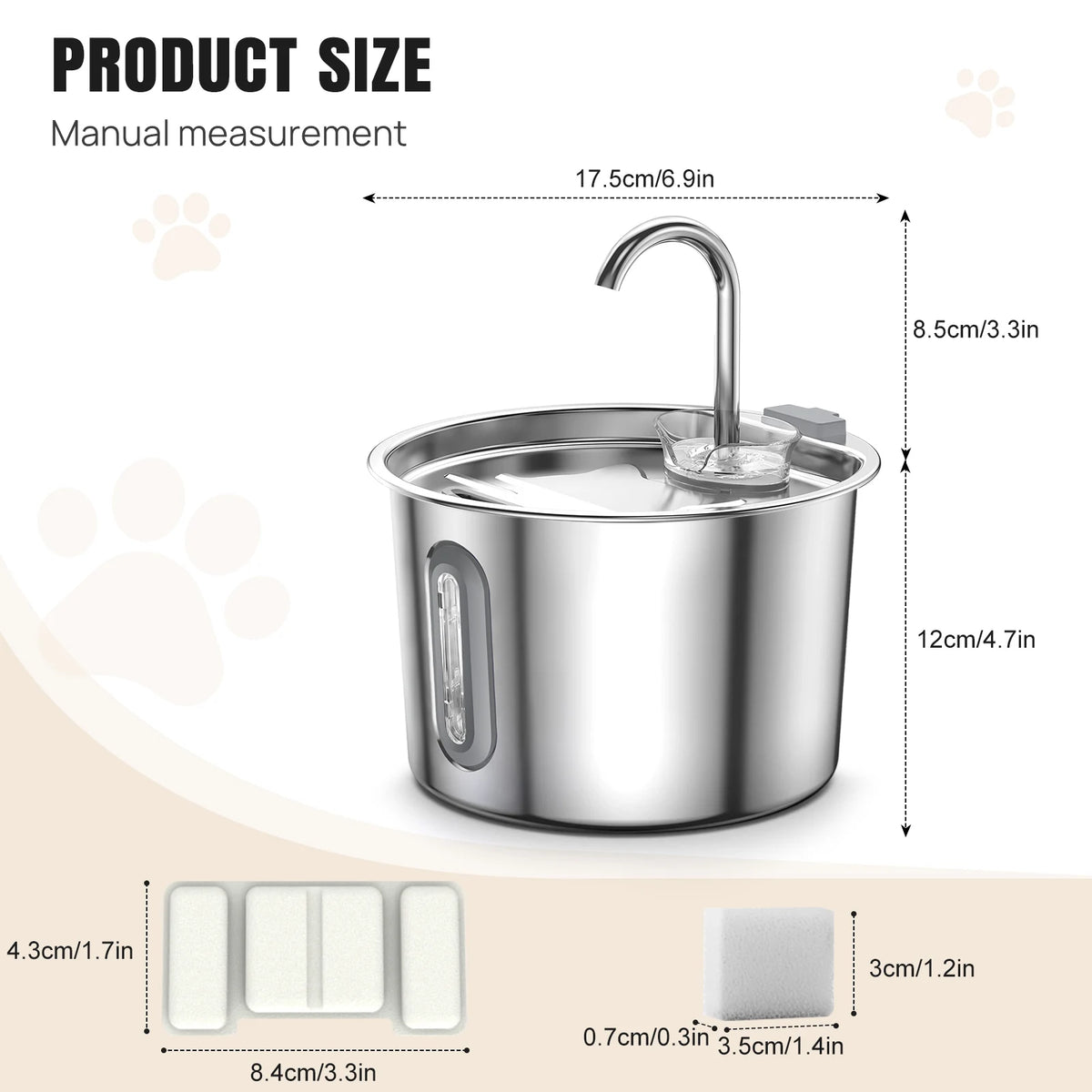 Cat Fountain Stainless Steel — LED, Multi Filter, 2.2L, Cat Water Fountain