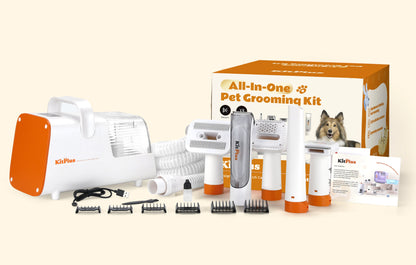 KITPLUS 3-in-1 Drying & Vacuum & Dog Grooming, Rechargeable Hair Trimmer, Hot Wind, Suction 99.9% Pet Hair, 2L Large Capacity