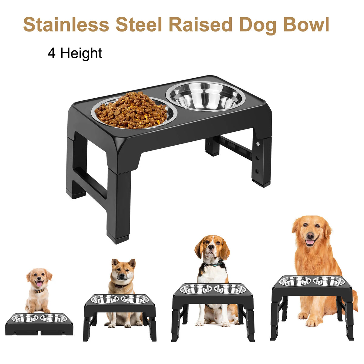 Adjustable raised dog bowl with stand