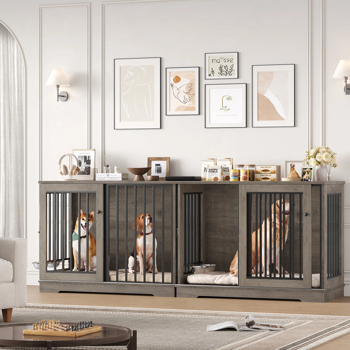 Dog Cage 120cm ,Metal & Wood, Home Kennel for Large Dogs, Dog Box
