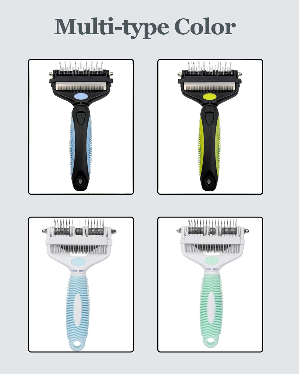 3 in 1 Pet Grooming Hair Brush Dog Deshedding Remover Double Sided Shedding Comb with Stainless Steel Teeth Fur Knot Cutter