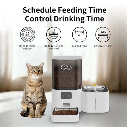 DOEL 2-in-1 Smart Cat Feeder 6L Dry Feeder & 2.5L Cat Water Fountain w/ App Control Timed Feeding For Small Dogs Food Dispenser