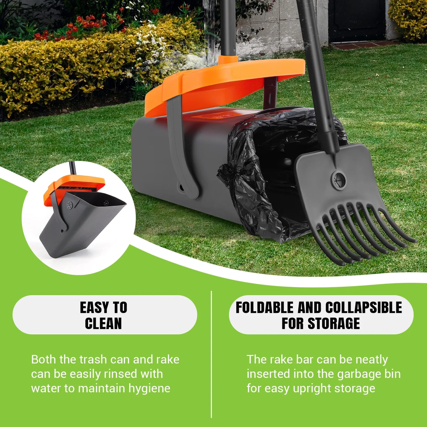 Adjustable Long Handled Pooper Scooper, Swivel Bin & Rake Kit, Portable Dog Cat Poop Picker Upper with 35 Waste Bags for Lawn