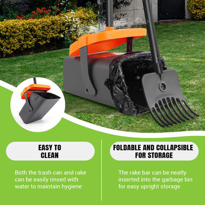 Adjustable Long Handled Pooper Scooper, Swivel Bin & Rake Kit, Portable Dog Cat Poop Picker Upper with 35 Waste Bags for Lawn