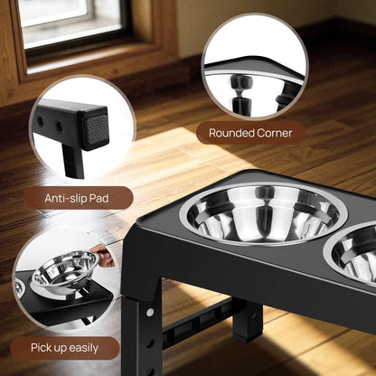 Elevated Dog Feeder Bowls Adjustable Raised Stand with Double Stainless Steel Food Water Bowls Small Medium Large Dogs