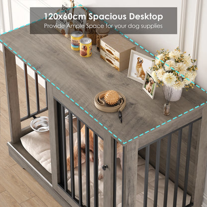 Getone dog cage, dog box for home 120 cm, dog cage XXL for home large dogs, made of metal wood 120x60x90cm White/Brown