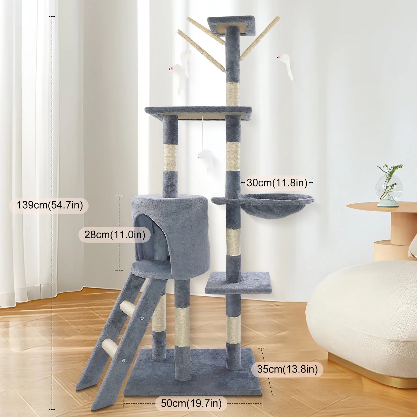 Multi-level cat climbing tower, 40/80/150 cm cat tree and climbing tower, featuring scratching panels, a felt cave and a resting area; indoor/outdoor activity centre for cats