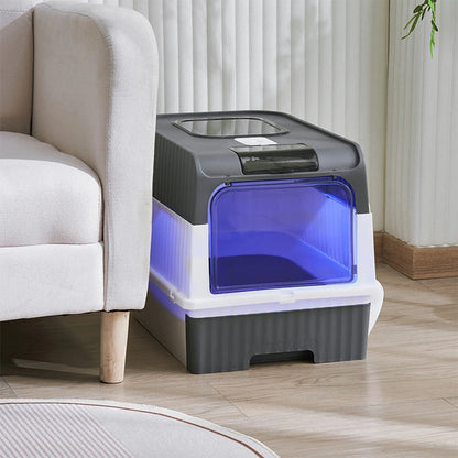 UV Sterilization Cat Litter Box Spacious Enclosed Design with Odor Control Automatic UV Lamp and Easy-Clean Drawer,Pink/Grey