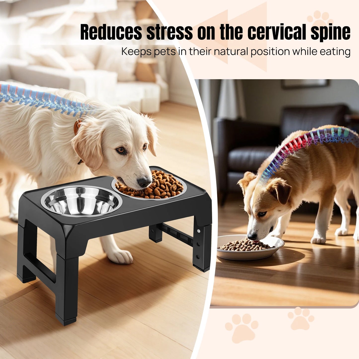 Elevated Dog Feeder Bowls Adjustable Raised Stand with Double Stainless Steel Food Water Bowls Small Medium Large Dogs