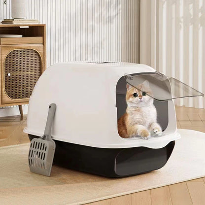 Voltsify Detachable Cat Litter Box with 180° Flip-Top & Scoop & Deodorant, 35cm W X 50 cm D X 35 cm H