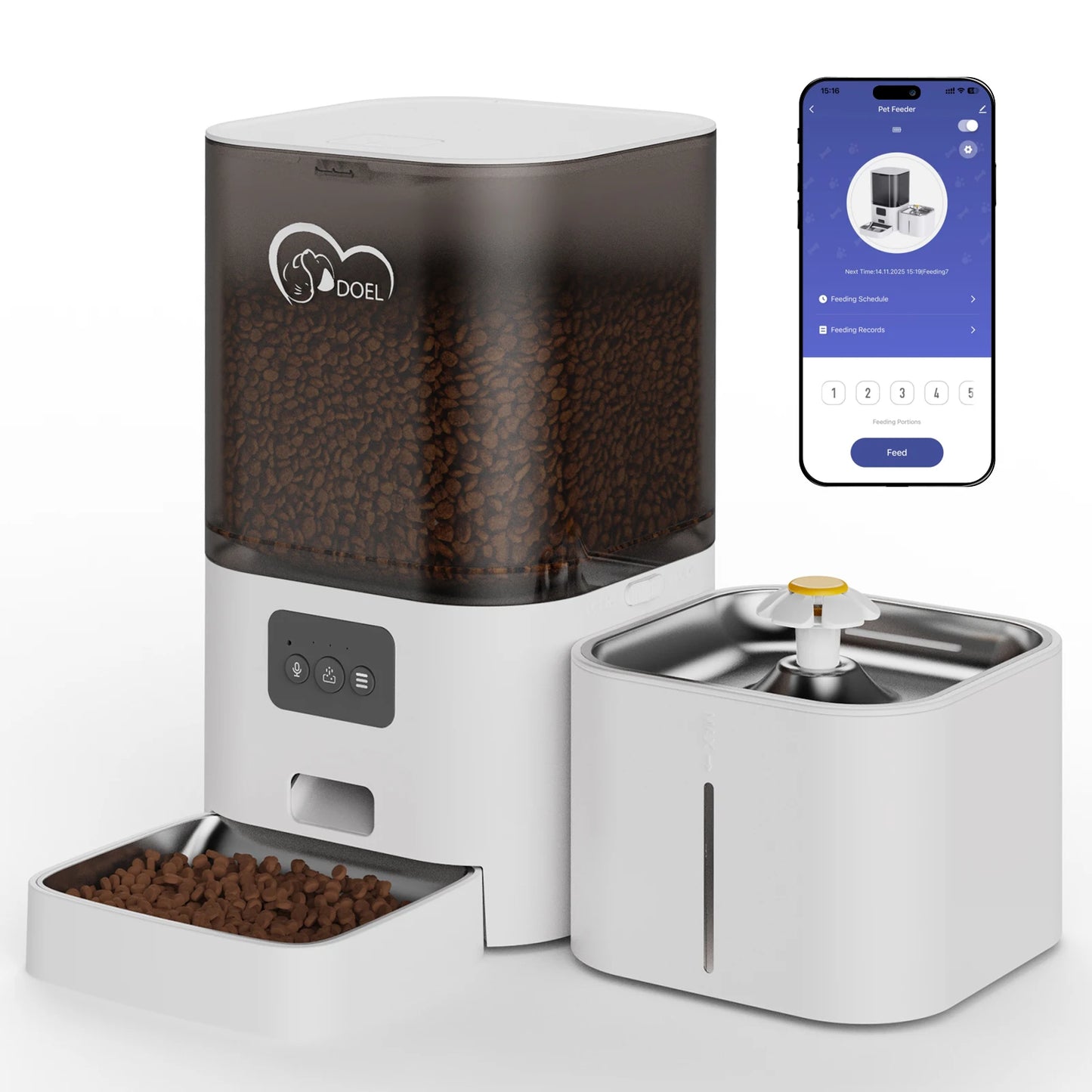 DOEL 2-in-1 Smart Cat Feeder 6L Dry Feeder & 2.5L Cat Water Fountain w/ App Control Timed Feeding For Small Dogs Food Dispenser