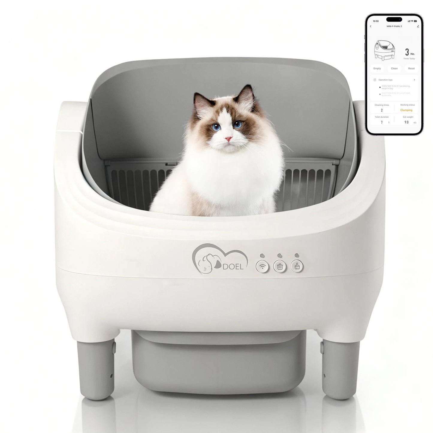DOEL Open-Top Self-Cleaning Cat Litter Box, Smart App Remote Control, Only Supports 2.4G WiFi, Automatic Cat Toilet, Wide Entrance Design, Suitable for Tofu Litter & Mixed Litter, Safety Sensor for Multi Adult Cats