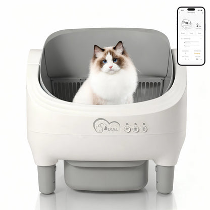 DOEL Open-Top Self-Cleaning Cat Litter Box, Smart App Remote Control, Only Supports 2.4G WiFi, Automatic Cat Toilet, Wide Entrance Design, Suitable for Tofu Litter & Mixed Litter, Safety Sensor for Multi Adult Cats