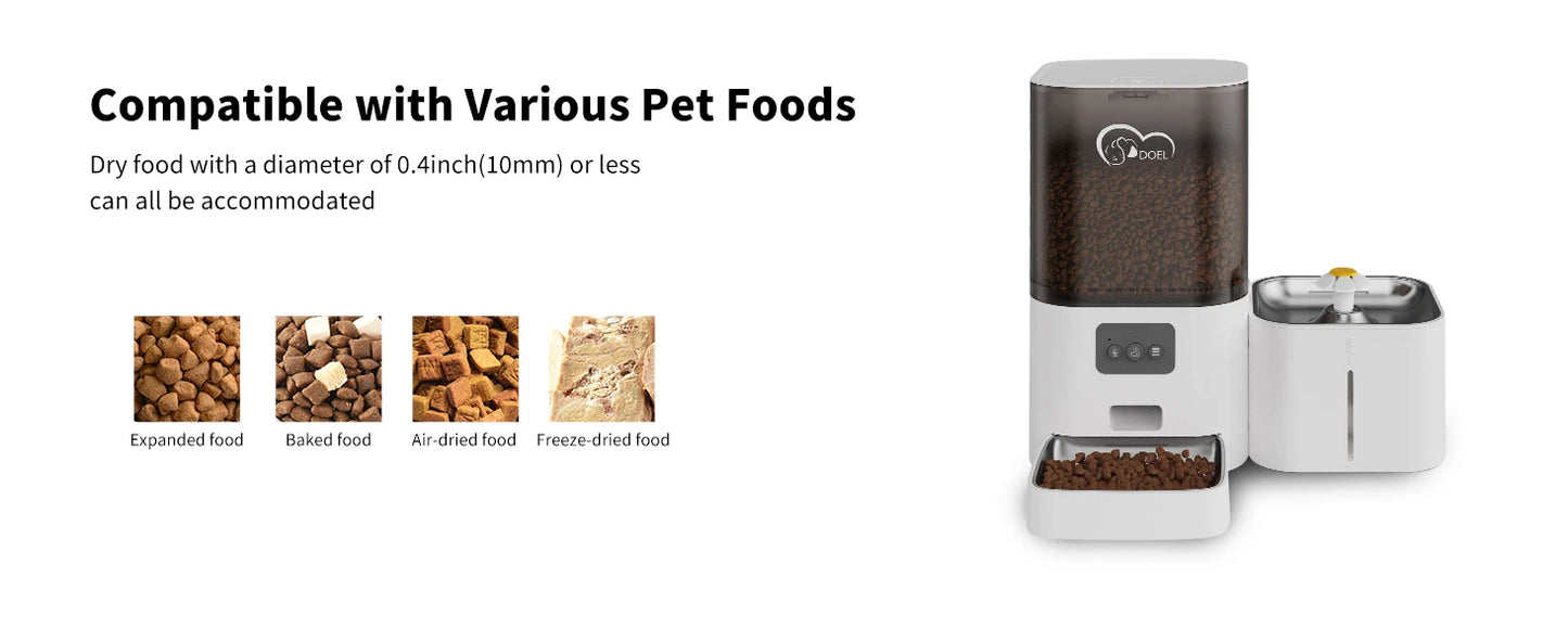 DOEL 2-in-1 Smart Cat Feeder 6L Dry Feeder & 2.5L Cat Water Fountain w/ App Control Timed Feeding For Small Dogs Food Dispenser