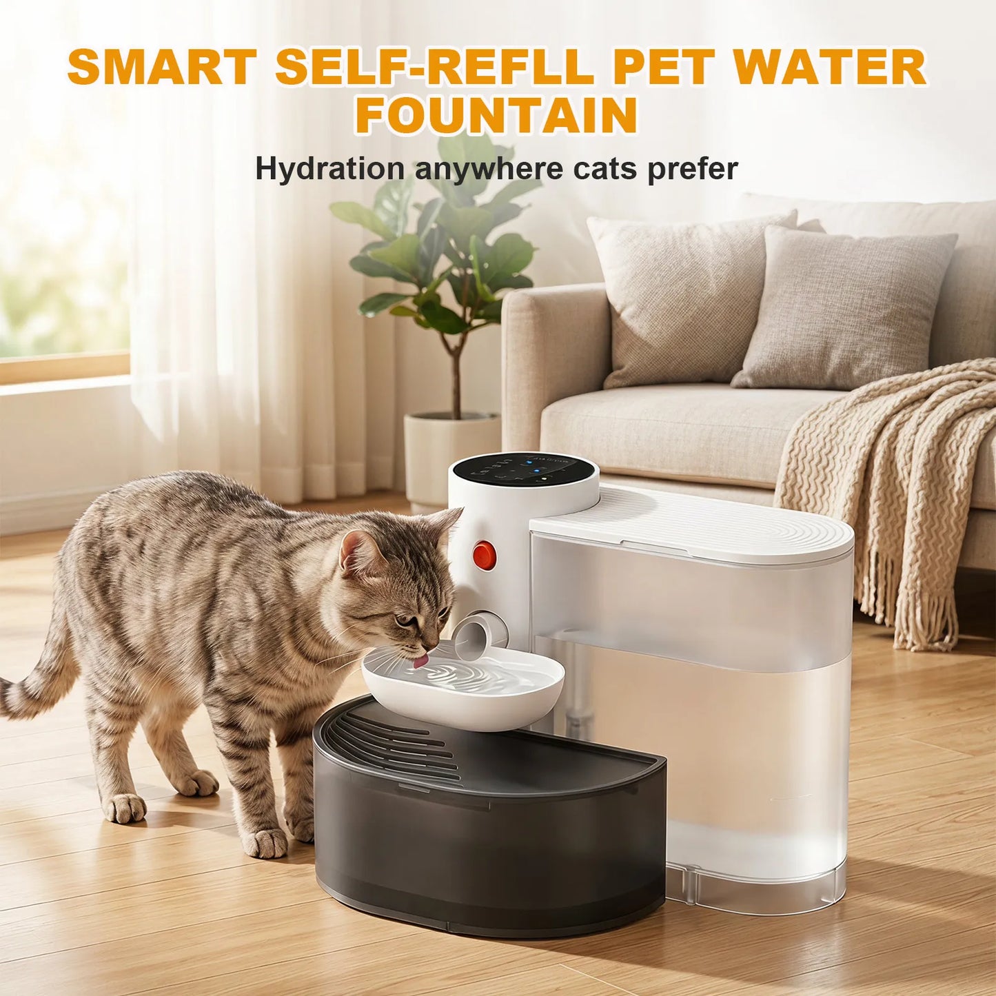 3L Smart Wireless Cat Water Fountain, No Replacement Filter, Clean & Dirty Water Separation, Automatic Pet Water Dispenser, Rechargeable Battery Operated,Ultra Long Battery Life
