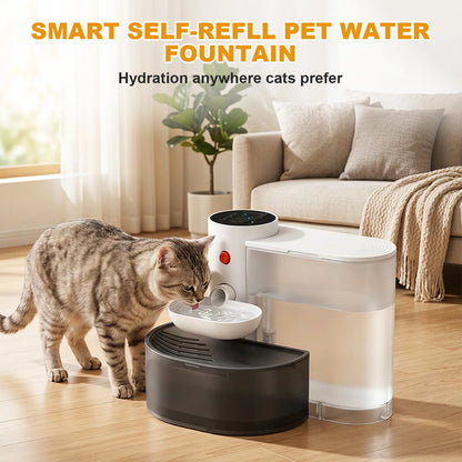 3L Smart Wireless Cat Water Fountain, No Replacement Filter, Clean & Dirty Water Separation, Automatic Pet Water Dispenser, Rechargeable Battery Operated,Ultra Long Battery Life