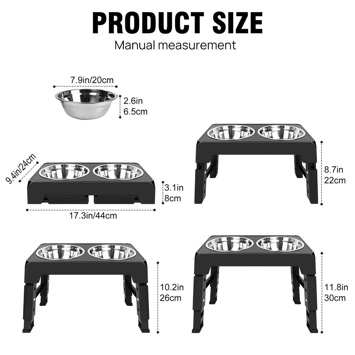 Elevated Dog Feeder Bowls Adjustable Raised Stand with Double Stainless Steel Food Water Bowls Small Medium Large Dogs