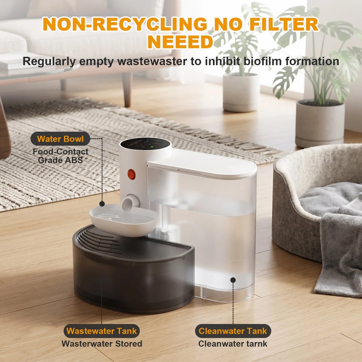 3L Smart Wireless Cat Water Fountain, No Replacement Filter, Clean & Dirty Water Separation, Automatic Pet Water Dispenser, Rechargeable Battery Operated,Ultra Long Battery Life