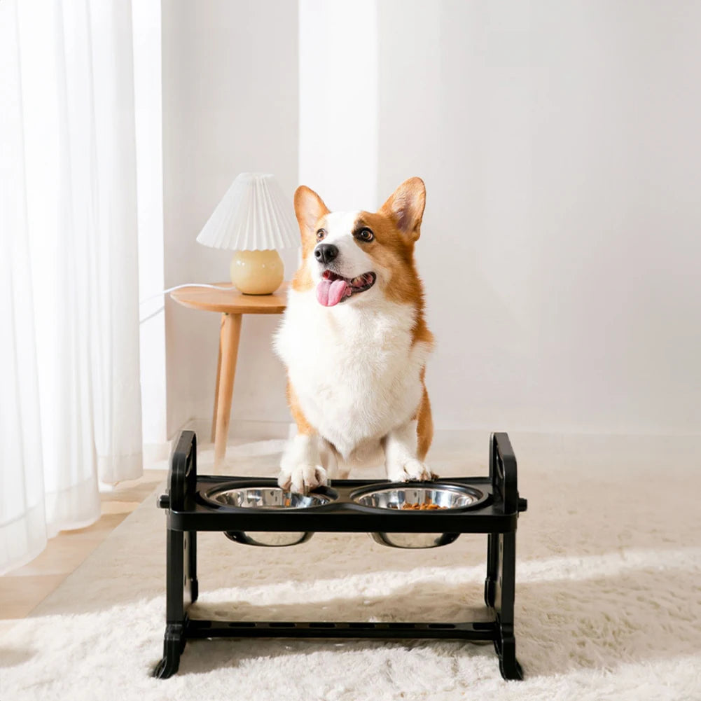 Voltsify 3-Level Adjustable Elevated Dog Feeder with 2 Stainless Steel Bowls & Non-Slip ABS Stand, Foldable & Detachable
