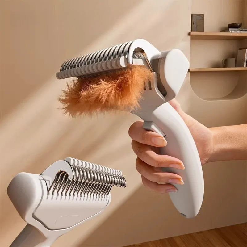 Pet Hair Removal Comb Curved Stainless Steel Teeth for Dogs Cats Detangling Brush for Long Thick Hair Professional Grooming Tool