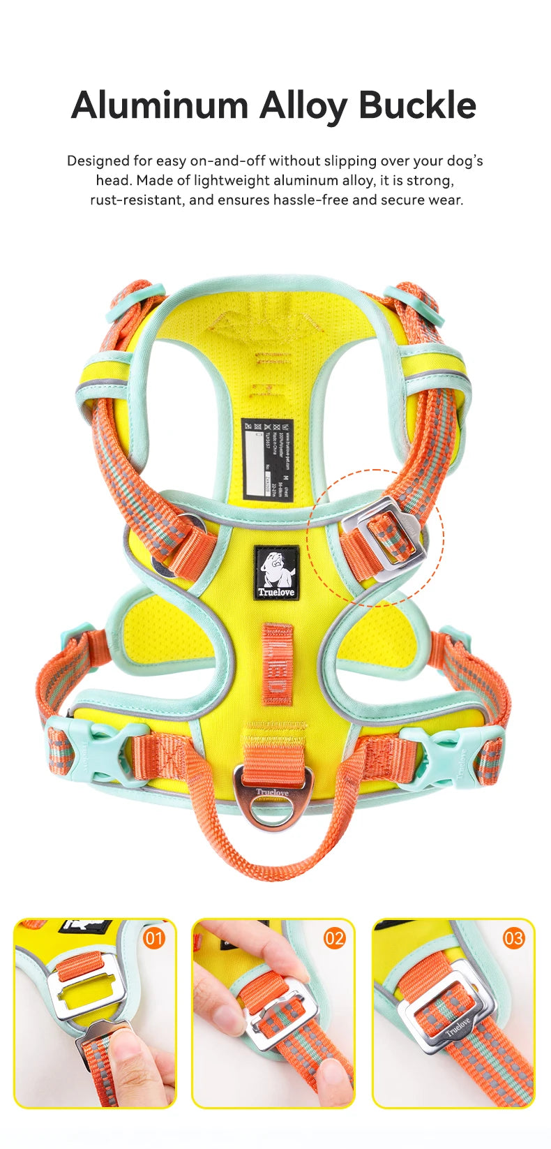 Truelove No Pull Dog Harness Reflective Breathable Adjustable Training Vest for Small Medium Large Dogs Night Walking TLH5657