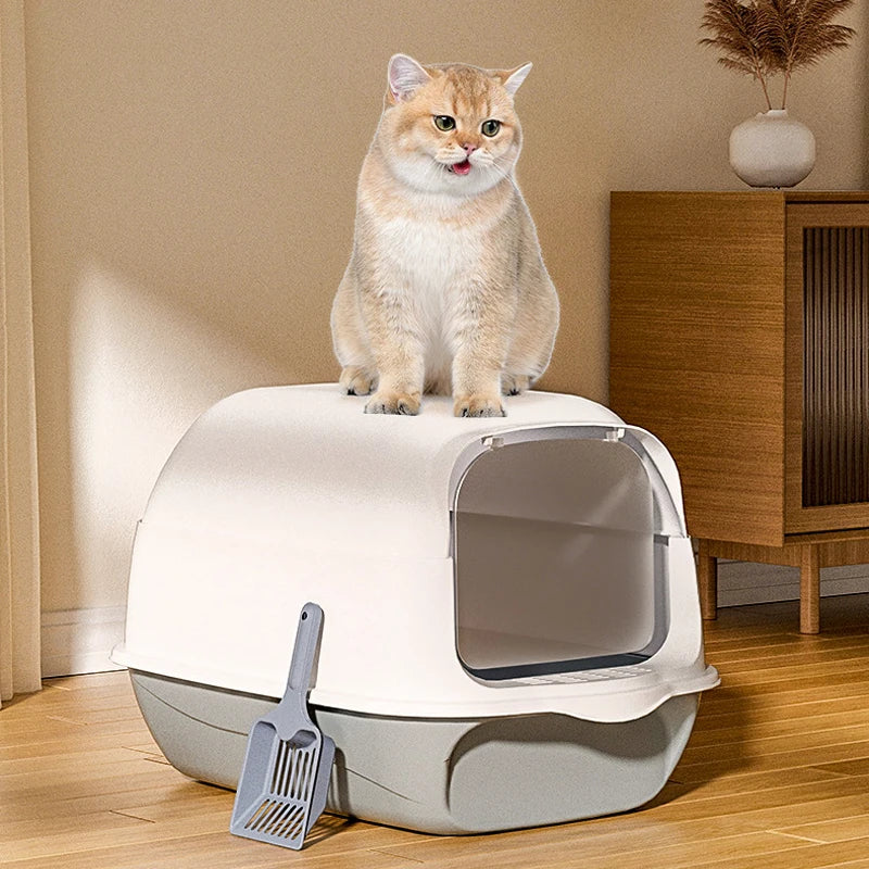 Voltsify Detachable Cat Litter Box with 180° Flip-Top & Scoop & Deodorant, 35cm W X 50 cm D X 35 cm H