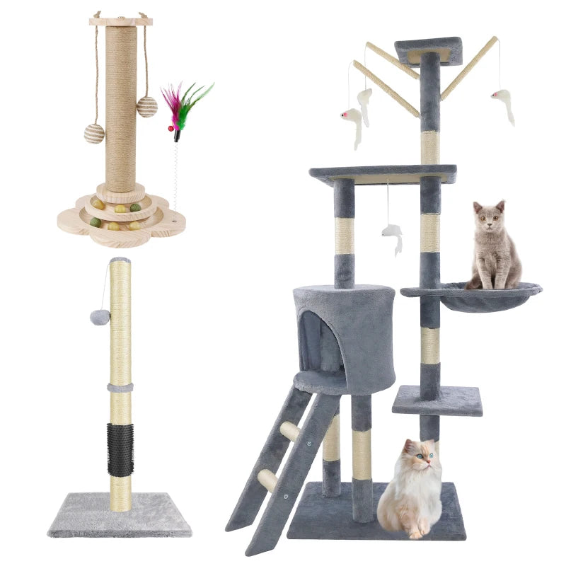 Multi-level cat climbing tower, 40/80/150 cm cat tree and climbing tower, featuring scratching panels, a felt cave and a resting area; indoor/outdoor activity centre for cats