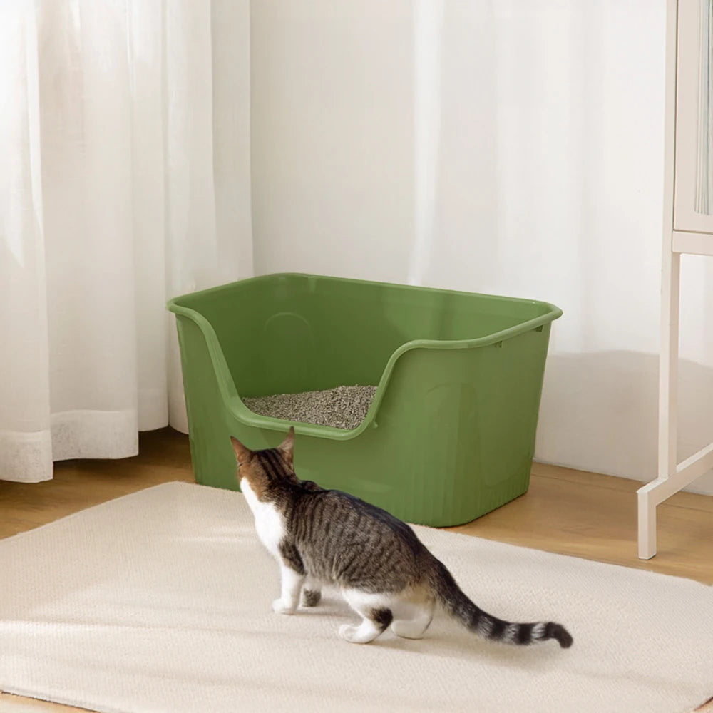 Voltsify Open Top Cat Litter Box with Scoop Low-Entry High-Sided Spacious Design for Multi-Cat Homes