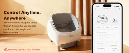 DOEL Open-Top Self-Cleaning Cat Litter Box, Smart App Remote Control, Only Supports 2.4G WiFi, Automatic Cat Toilet, Wide Entrance Design, Suitable for Tofu Litter & Mixed Litter, Safety Sensor for Multi Adult Cats