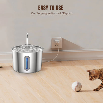Cat Fountain Stainless Steel — LED, Multi Filter, 2.2L, Cat Water Fountain