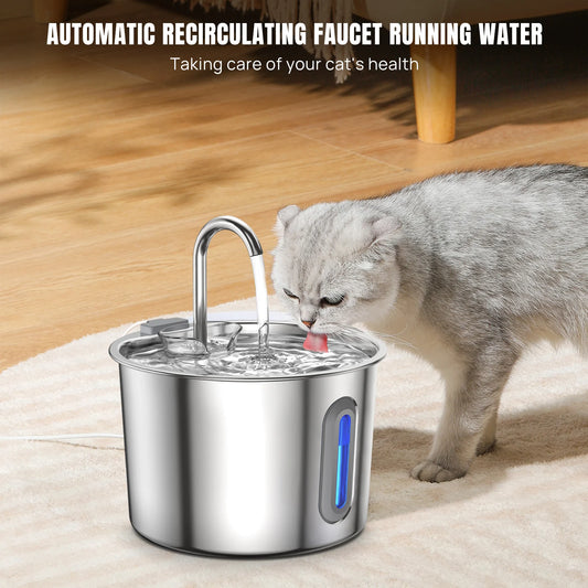 Cat Fountain Stainless Steel — LED, Multi Filter, 2.2L, Cat Water Fountain