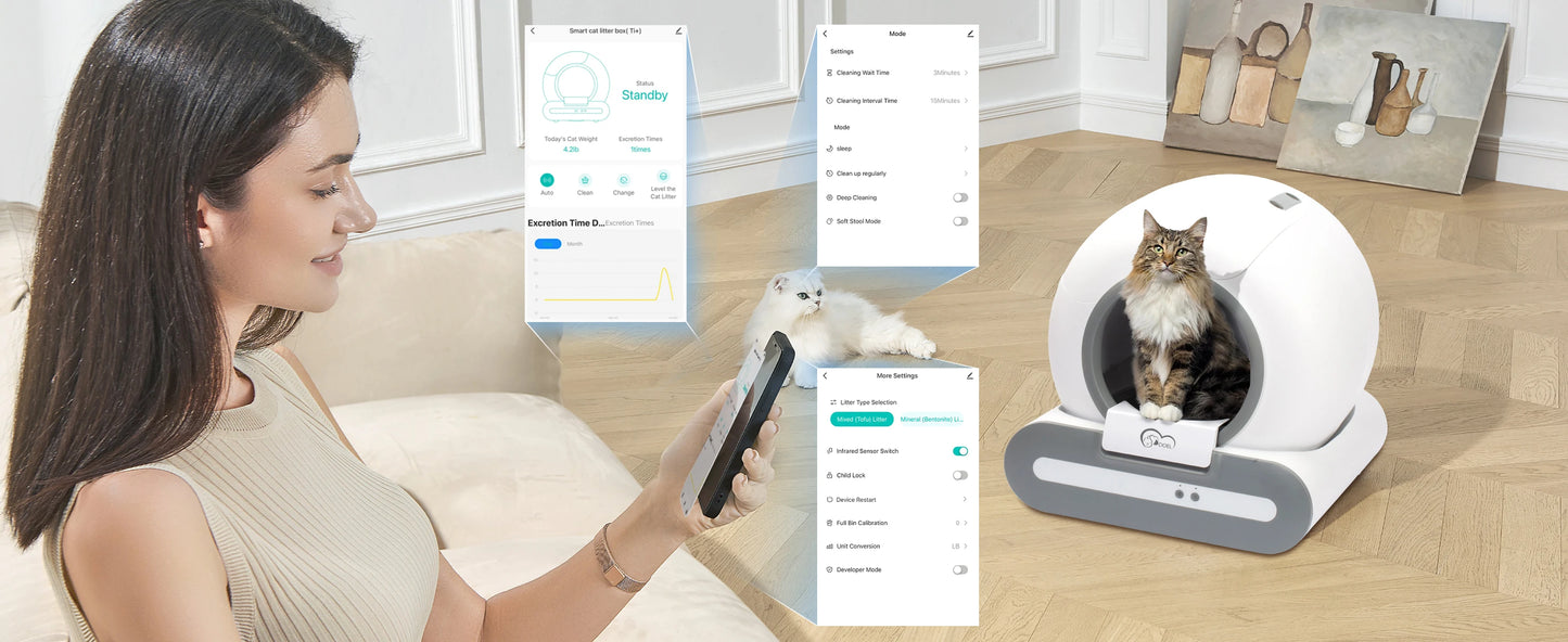DOEL 2026 New Upgrade 65L Large Capacity Self-Cleaning Cat Litter Box Smart Automatic Cat Toilet, App Remote Control, Only Supports 2.4G WiFi, Suitable for Tofu Litter & Mixed Cat Litter, Ideal for Multi-Cat Homes