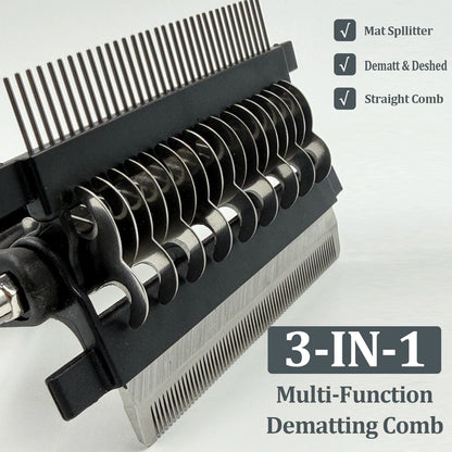 3 in 1 Pet Grooming Hair Brush Dog Deshedding Remover Double Sided Shedding Comb with Stainless Steel Teeth Fur Knot Cutter