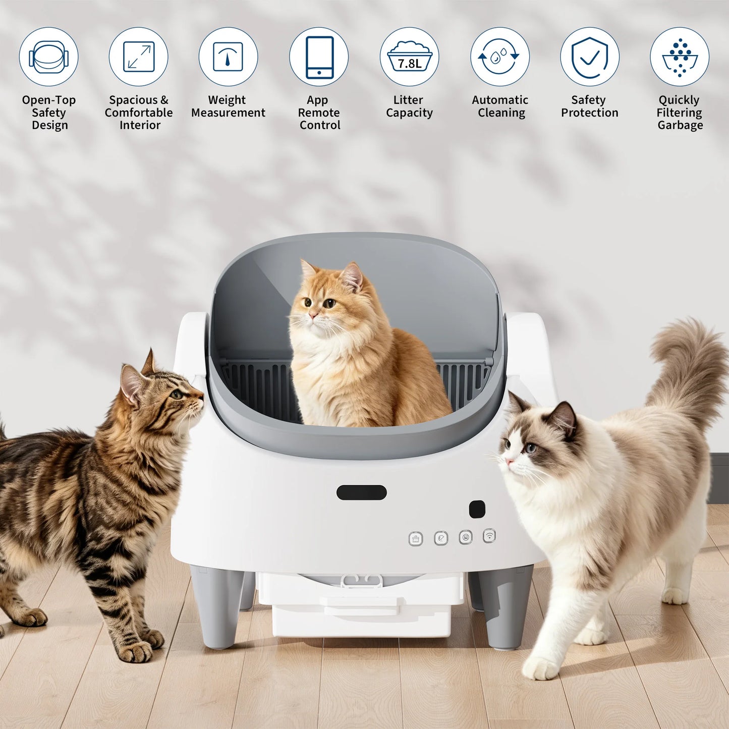 HAUSPROFI Smart Self Cleaning Litter Box Large Capacity,10.5L,Cat Toilet Supplies with Odor Control App Control for Large Cat Multiple Cat