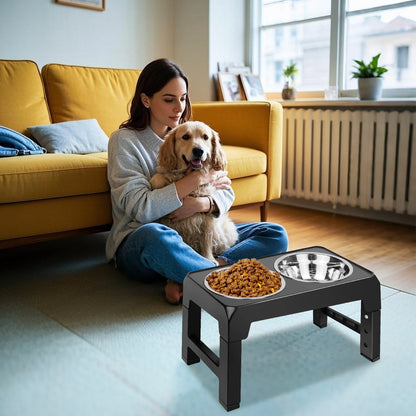 Elevated Dog Feeder Bowls Adjustable Raised Stand with Double Stainless Steel Food Water Bowls Small Medium Large Dogs