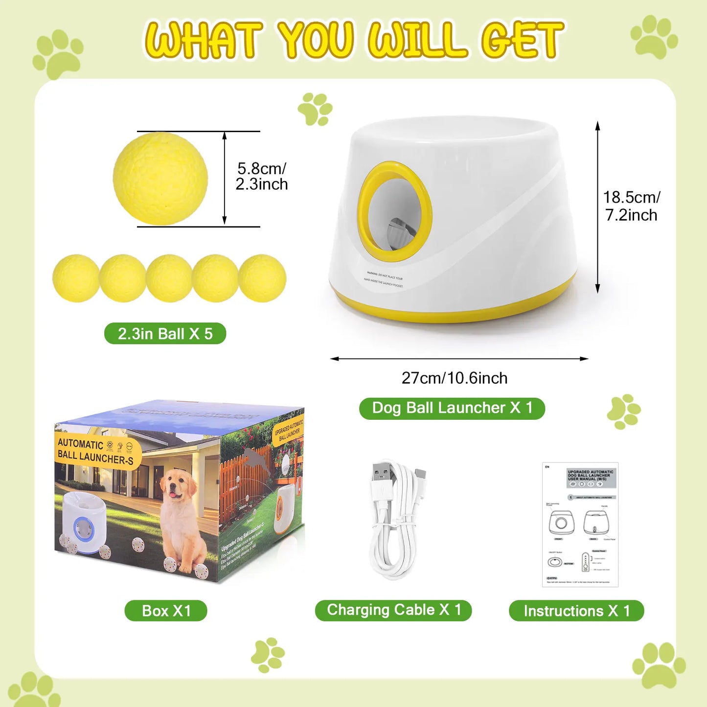 Next-Gen Automatic Dog Ball Launcher, Interactive Dog Tennis Ball Thrower With 5 ETPU Balls-Non-Toxic, Interactive Dog Toy