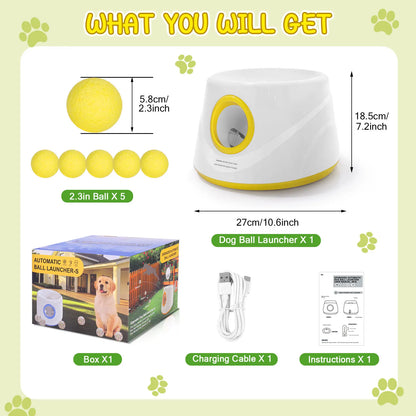 Next-Gen Automatic Dog Ball Launcher, Interactive Dog Tennis Ball Thrower With 5 ETPU Balls-Non-Toxic, Interactive Dog Toy