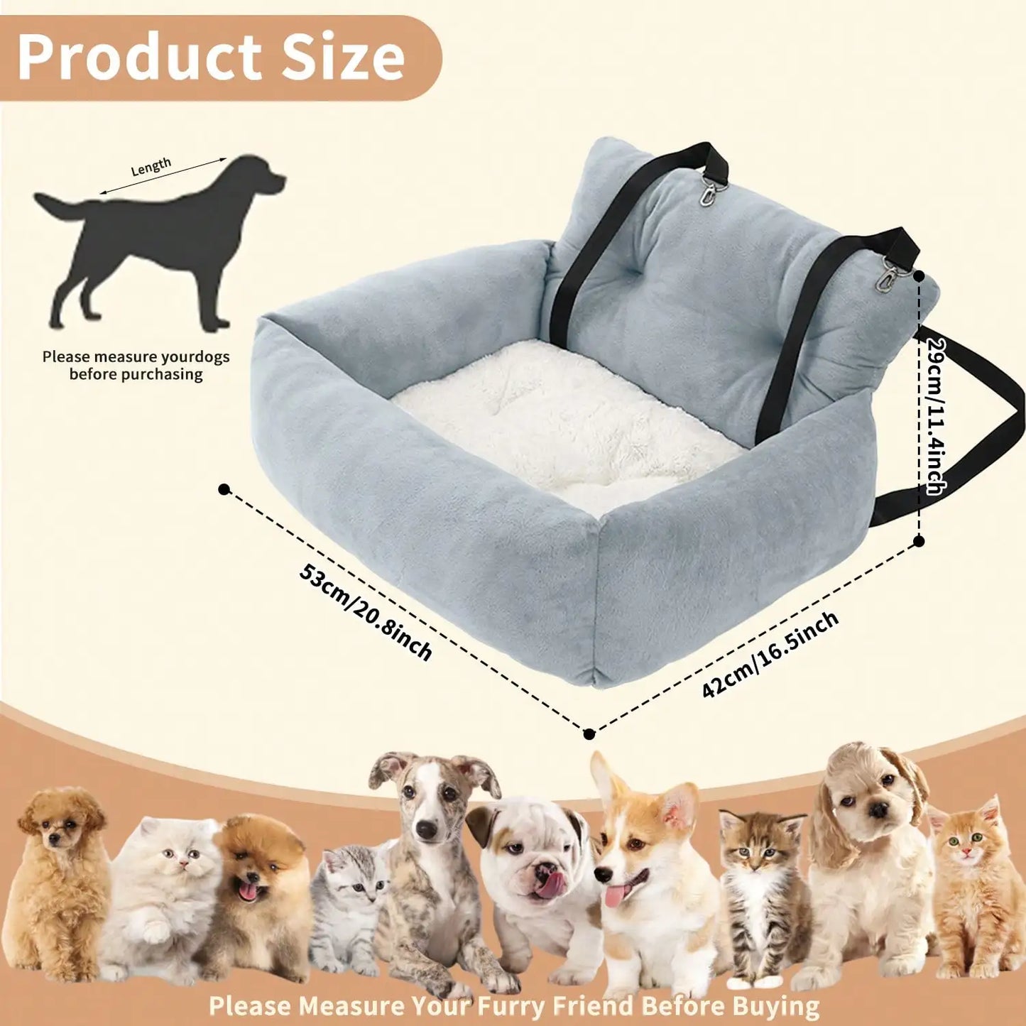 Pet Booster Seat Travel Bed, Car Seats for Car & Home, Warm Plush, Soft & Comfortable, for Pets Puppies Cats Front or Back Seat