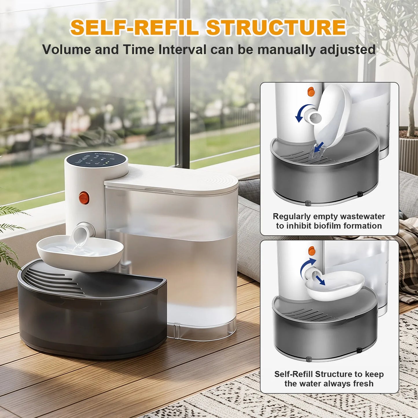 3L Smart Wireless Cat Water Fountain, No Replacement Filter, Clean & Dirty Water Separation, Automatic Pet Water Dispenser, Rechargeable Battery Operated,Ultra Long Battery Life
