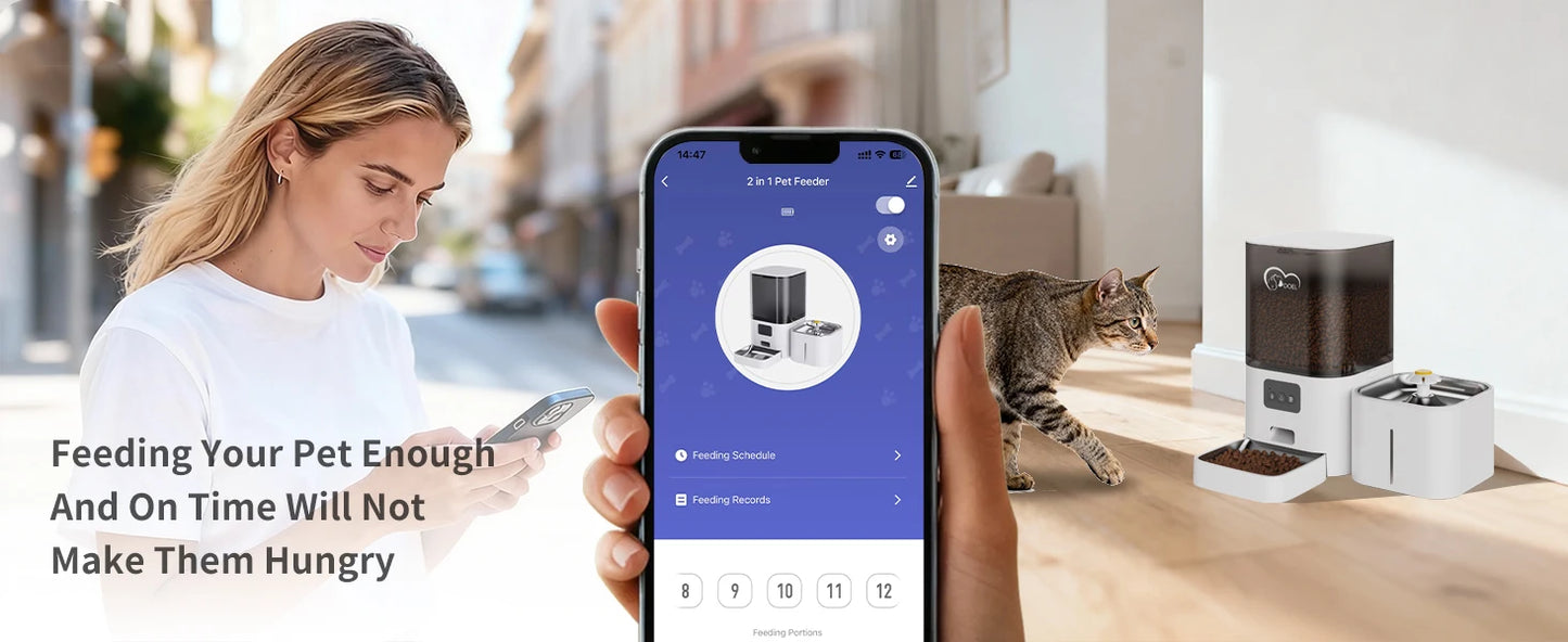 DOEL 2-in-1 Smart Cat Feeder 6L Dry Feeder & 2.5L Cat Water Fountain w/ App Control Timed Feeding For Small Dogs Food Dispenser