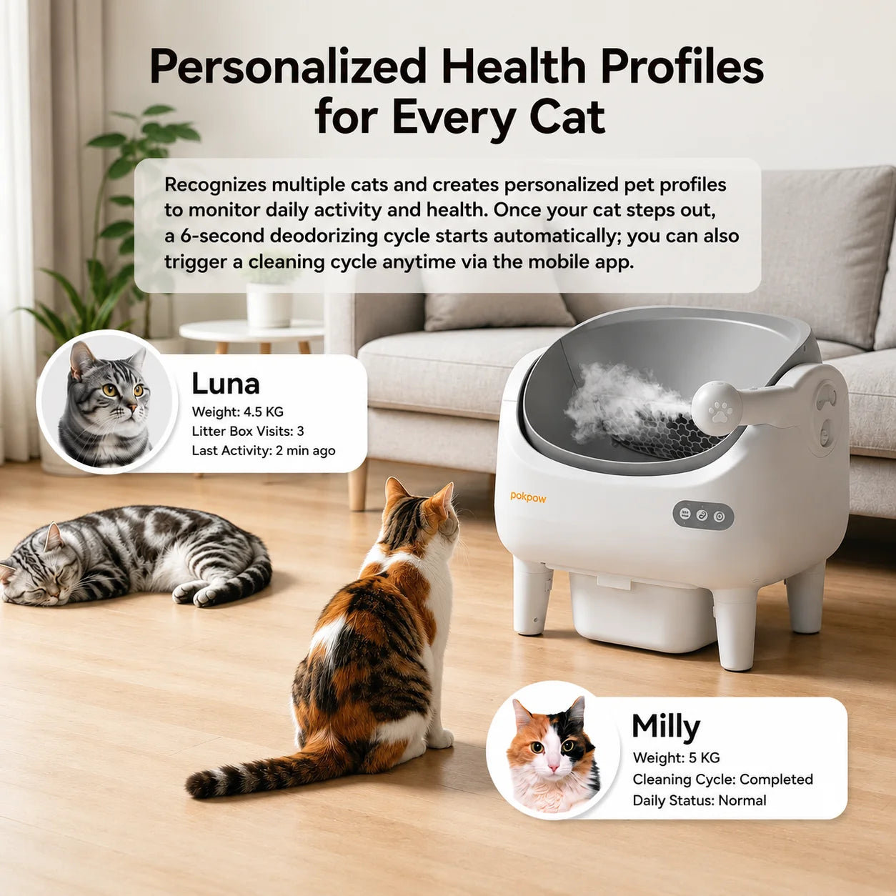 Pokpaw CL22 Automatic Cat Litter Box with Spray Dust-proof and Deodorization Low Noise Dual Radar Infrared Anti Entrainment