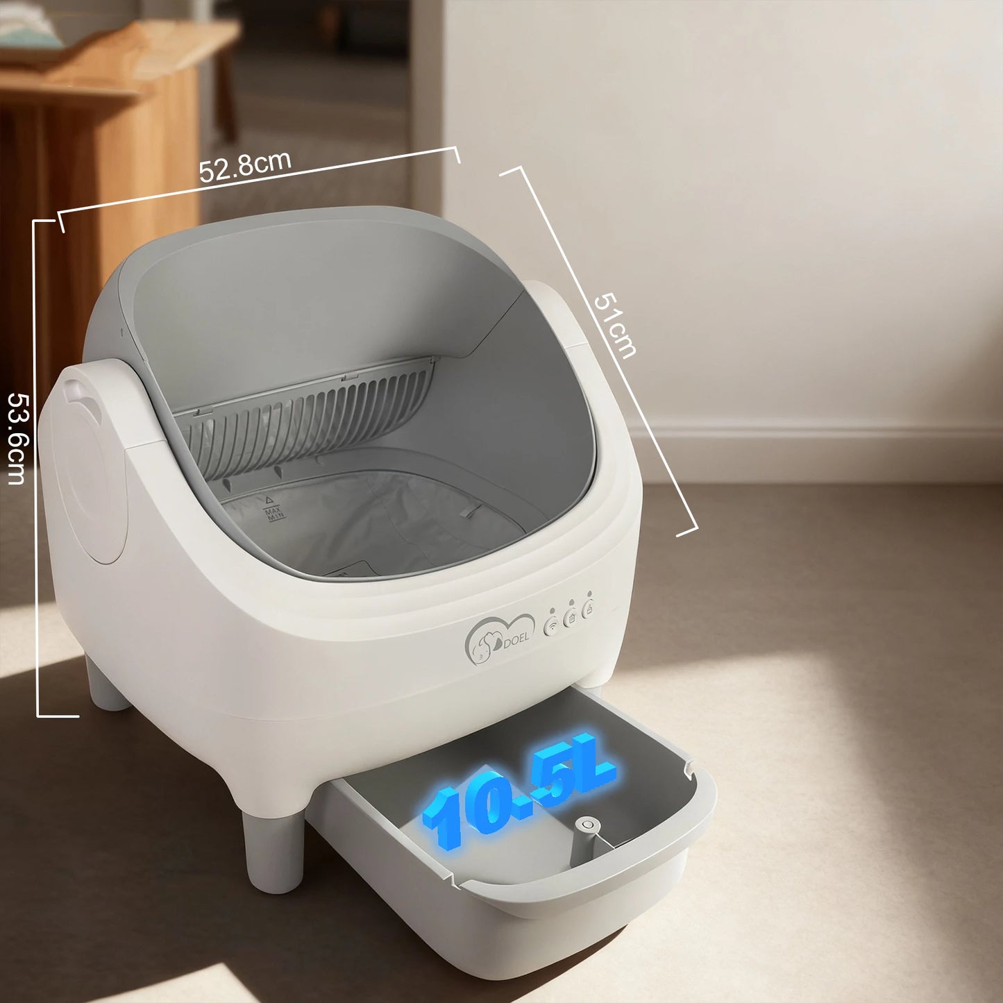 DOEL Open-Top Self-Cleaning Cat Litter Box, Smart App Remote Control, Only Supports 2.4G WiFi, Automatic Cat Toilet, Wide Entrance Design, Suitable for Tofu Litter & Mixed Litter, Safety Sensor for Multi Adult Cats