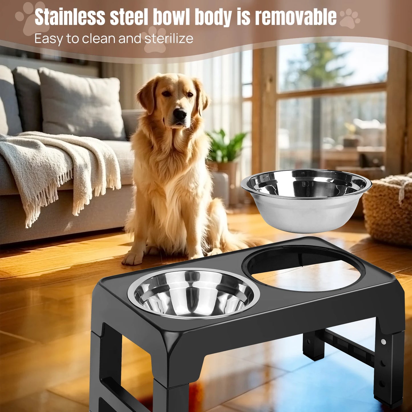 Elevated Dog Feeder Bowls Adjustable Raised Stand with Double Stainless Steel Food Water Bowls Small Medium Large Dogs