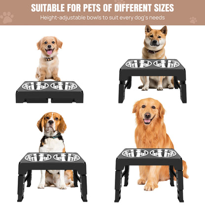 Elevated Dog Feeder Bowls Adjustable Raised Stand with Double Stainless Steel Food Water Bowls Small Medium Large Dogs