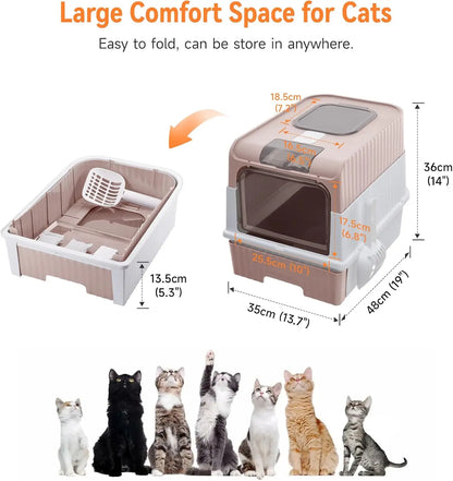 UV Sterilization Cat Litter Box Spacious Enclosed Design with Odor Control Automatic UV Lamp and Easy-Clean Drawer,Pink/Grey