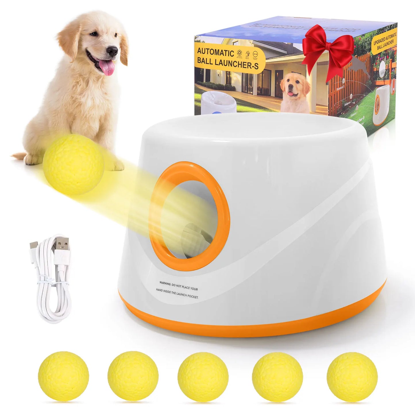 Next-Gen Automatic Dog Ball Launcher, Interactive Dog Tennis Ball Thrower With 5 ETPU Balls-Non-Toxic, Interactive Dog Toy