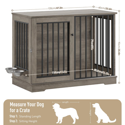 Getone dog cage, dog box for home 120 cm, dog cage XXL for home large dogs, made of metal wood 120x60x90cm White/Brown